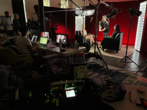 Behind the scenes of a TV interview for PBS's Firing Line. NY NJ Sound provides sound recording and mixing for PBS's Firing Line.