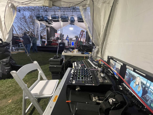 WABC-TV’s Eyewitness News pre-show sound equipment for the 2023 NYC Marathon. NY NJ Sound provides sound services for WABC-TV